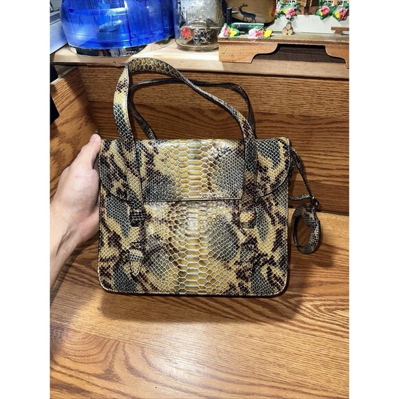 Donald J Pliner Patent Python Print Satchel Handbag - Picture 3 of 8